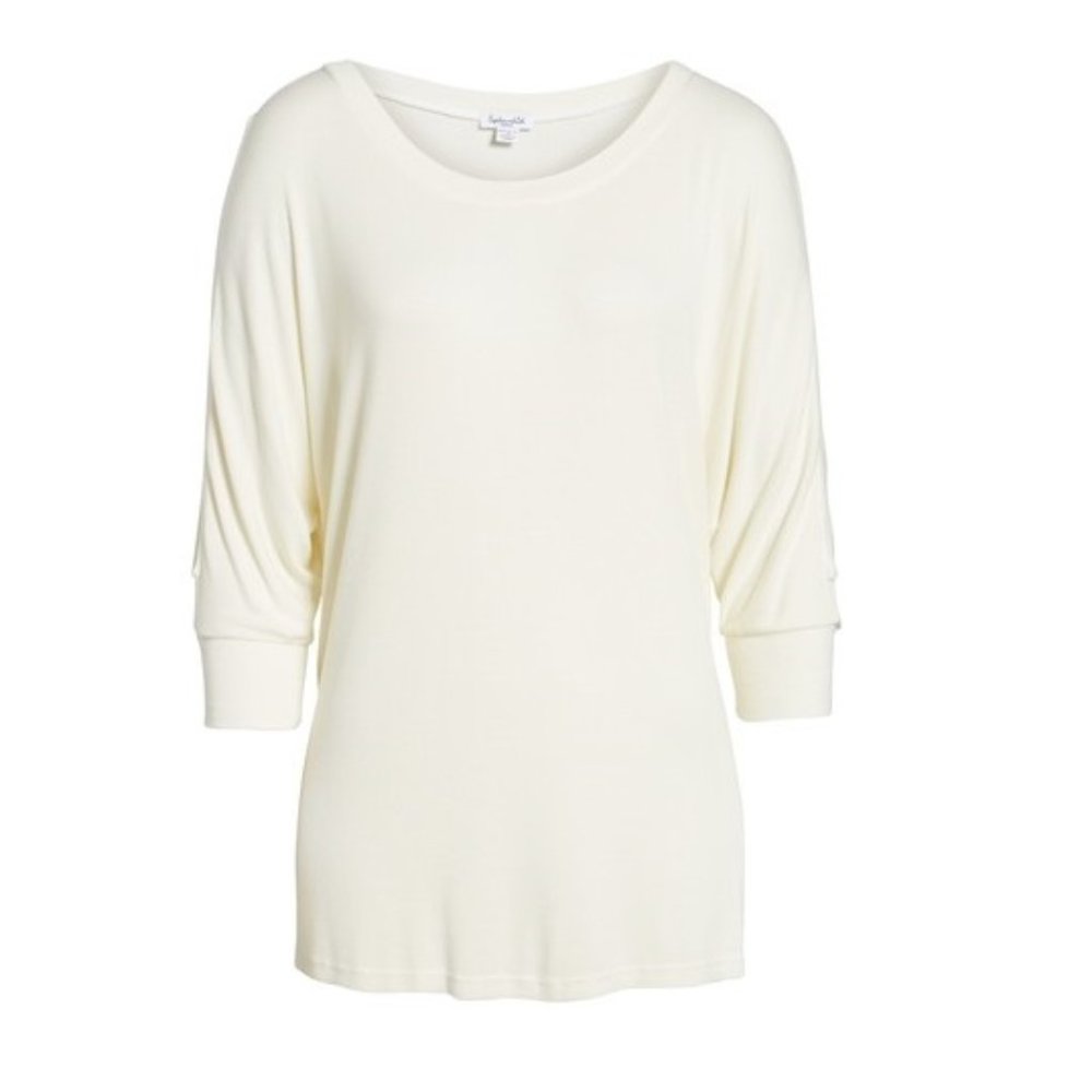 NWT Women's Splendid Rib Knit Tunic 3/4 Dolman Sleeve Top White Size M $80 K195